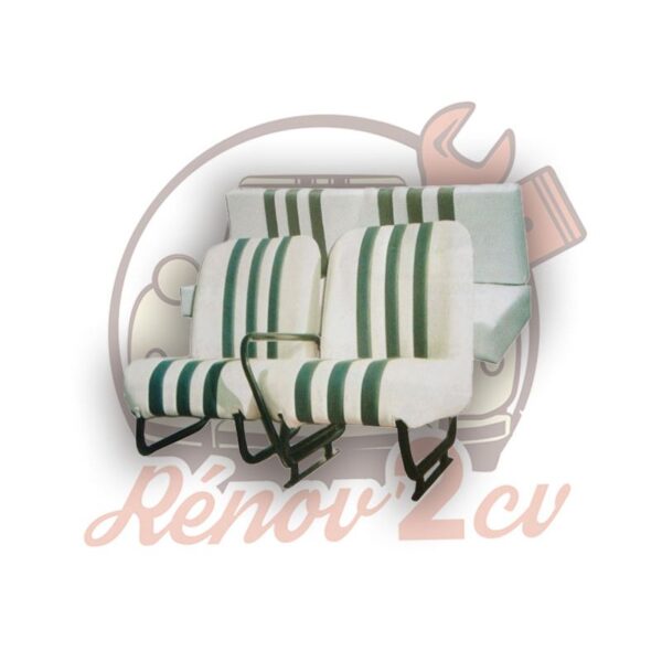 Garniture sieges Mehari et banquette skai blanc raye vert