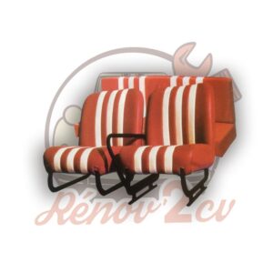 Garniture sieges Mehari et banquette skai rouge raye blanc