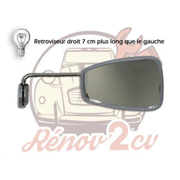 Retroviseur 2cv dyane droit inox haute qualite forme trapézoïdale