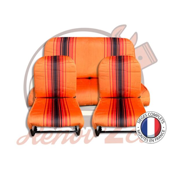 Sièges complets 2CV Orange rayé sièges banquette Symétrique
